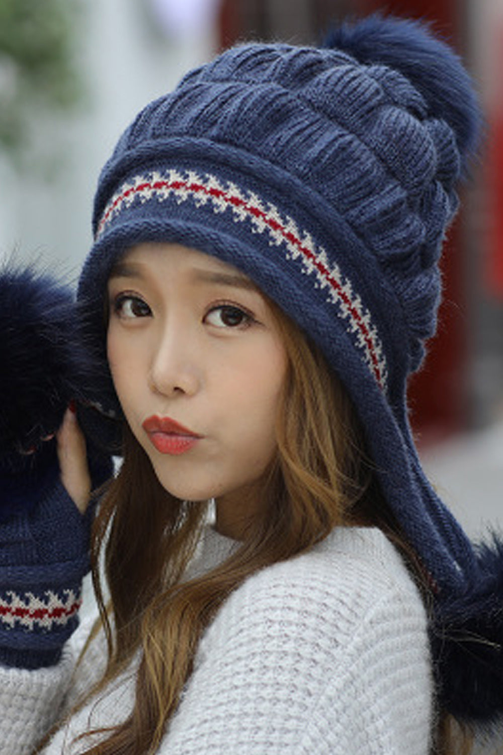 Women Soft Hair Ball Beautiful Winter Wind Breaker Knitted Hat