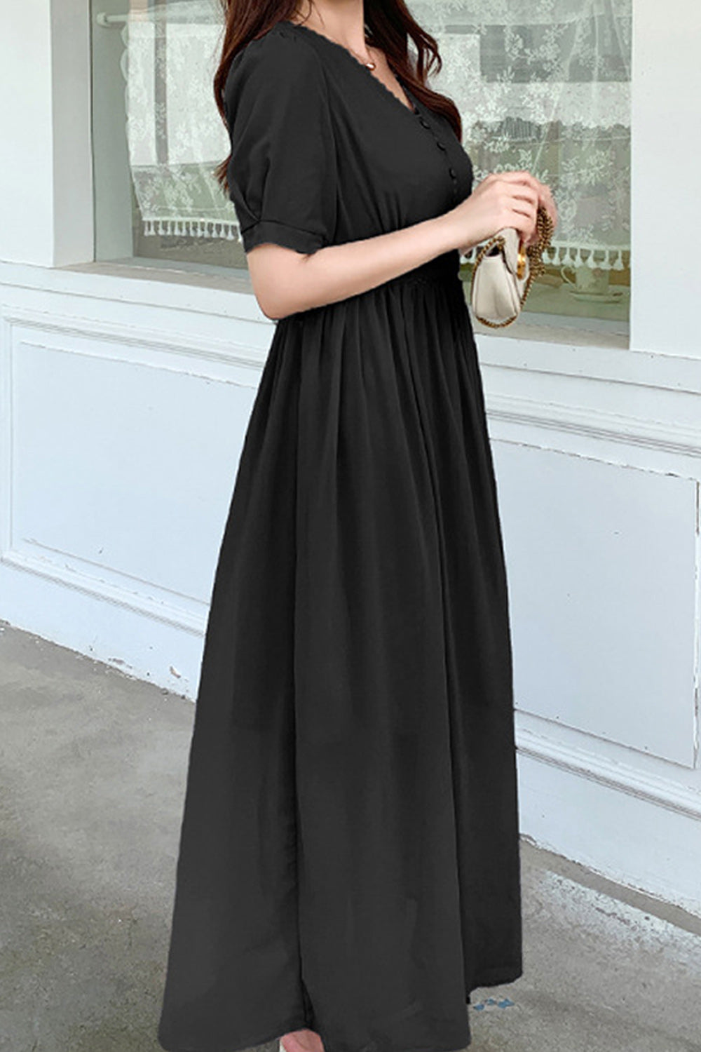 Women Plus Elegant Styled Solid Pattern Short Sleeve Breathable Dress
