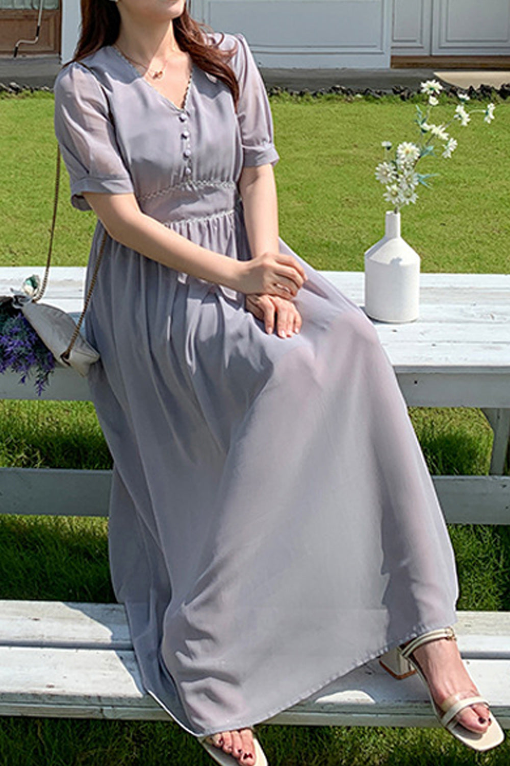 Women Plus Elegant Styled Solid Pattern Short Sleeve Breathable Dress