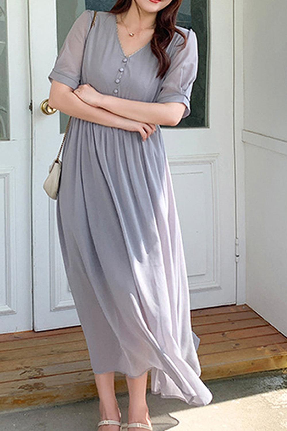Women Plus Elegant Styled Solid Pattern Short Sleeve Breathable Dress
