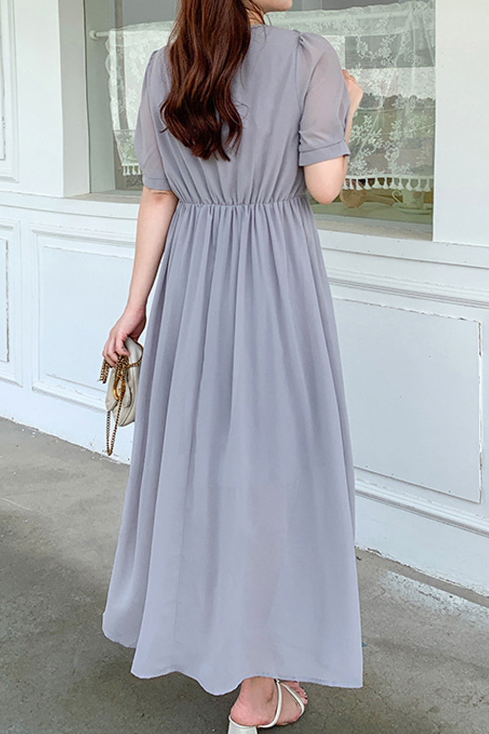Women Plus Elegant Styled Solid Pattern Short Sleeve Breathable Dress