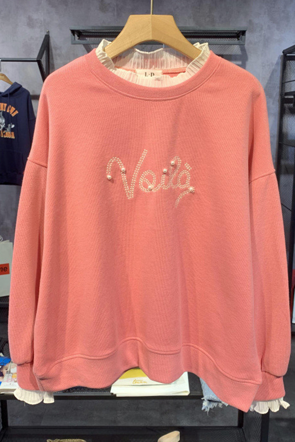 Women Elegant Solid Pattern Letter Embroidered Thick Pretty Sweatshirt