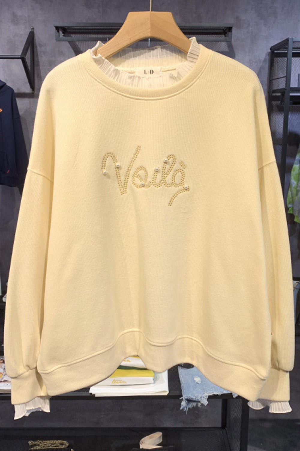 Women Elegant Solid Pattern Letter Embroidered Thick Pretty Sweatshirt