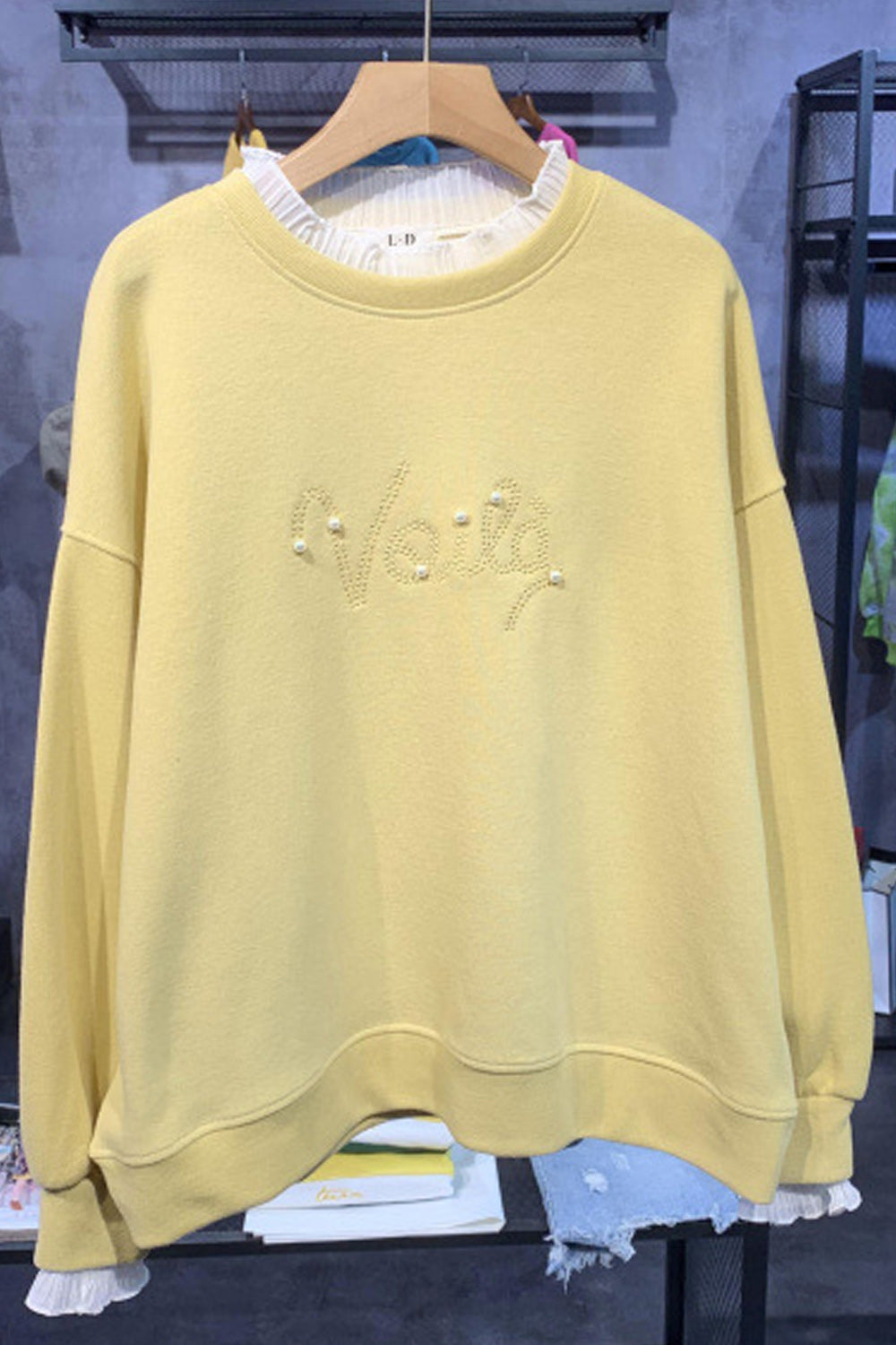 Women Elegant Solid Pattern Letter Embroidered Thick Pretty Sweatshirt