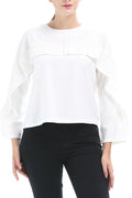 Women Convenient Round Neck Long Sleeve Ruffled Style ShirtUnique style makes you more elagant and attractive. Just check out th