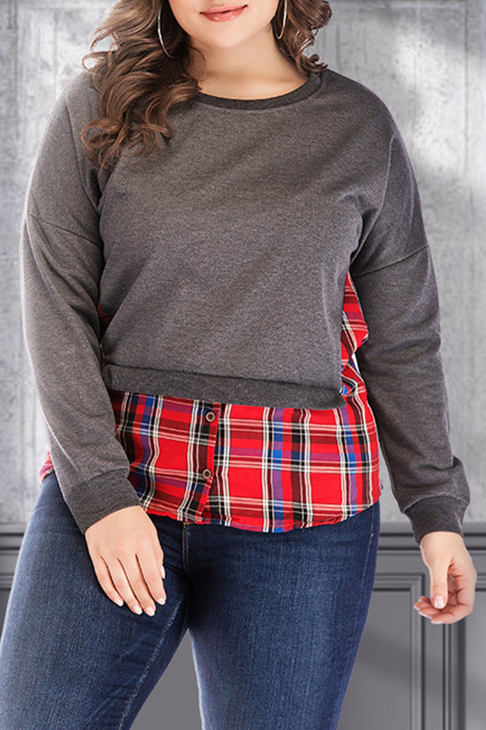 Women Ribbed Cuff Long Sleeve Solid Pattern Round Neck Breathable Sweatshirt