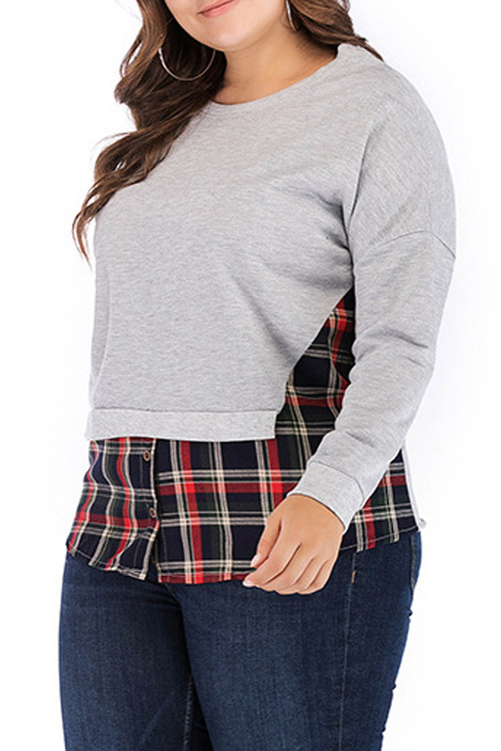 Women Ribbed Cuff Long Sleeve Solid Pattern Round Neck Breathable Sweatshirt