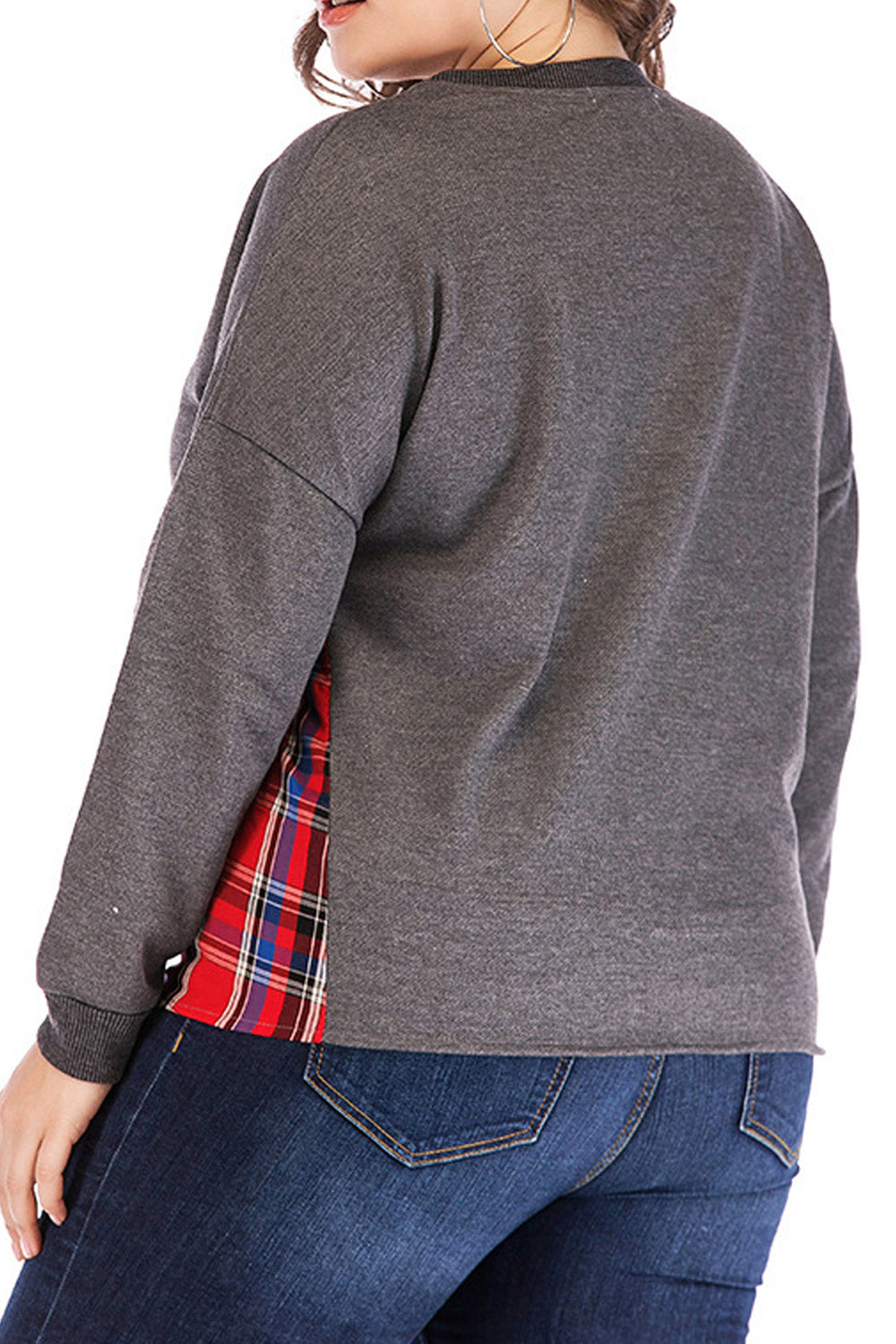 Women Ribbed Cuff Long Sleeve Solid Pattern Round Neck Breathable Sweatshirt