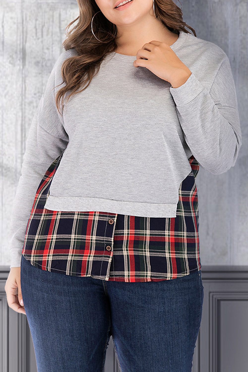 Women Ribbed Cuff Long Sleeve Solid Pattern Round Neck Breathable Sweatshirt