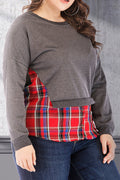 Women Ribbed Cuff Long Sleeve Solid Pattern Round Neck Breathable Sweatshirt