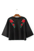Women Flower Embroidered Beautiful Round Neck Half Sleeve Sweatshirt