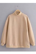 Women Simple Solid Colored Long Sleeve Thick Winter Sweatshirt