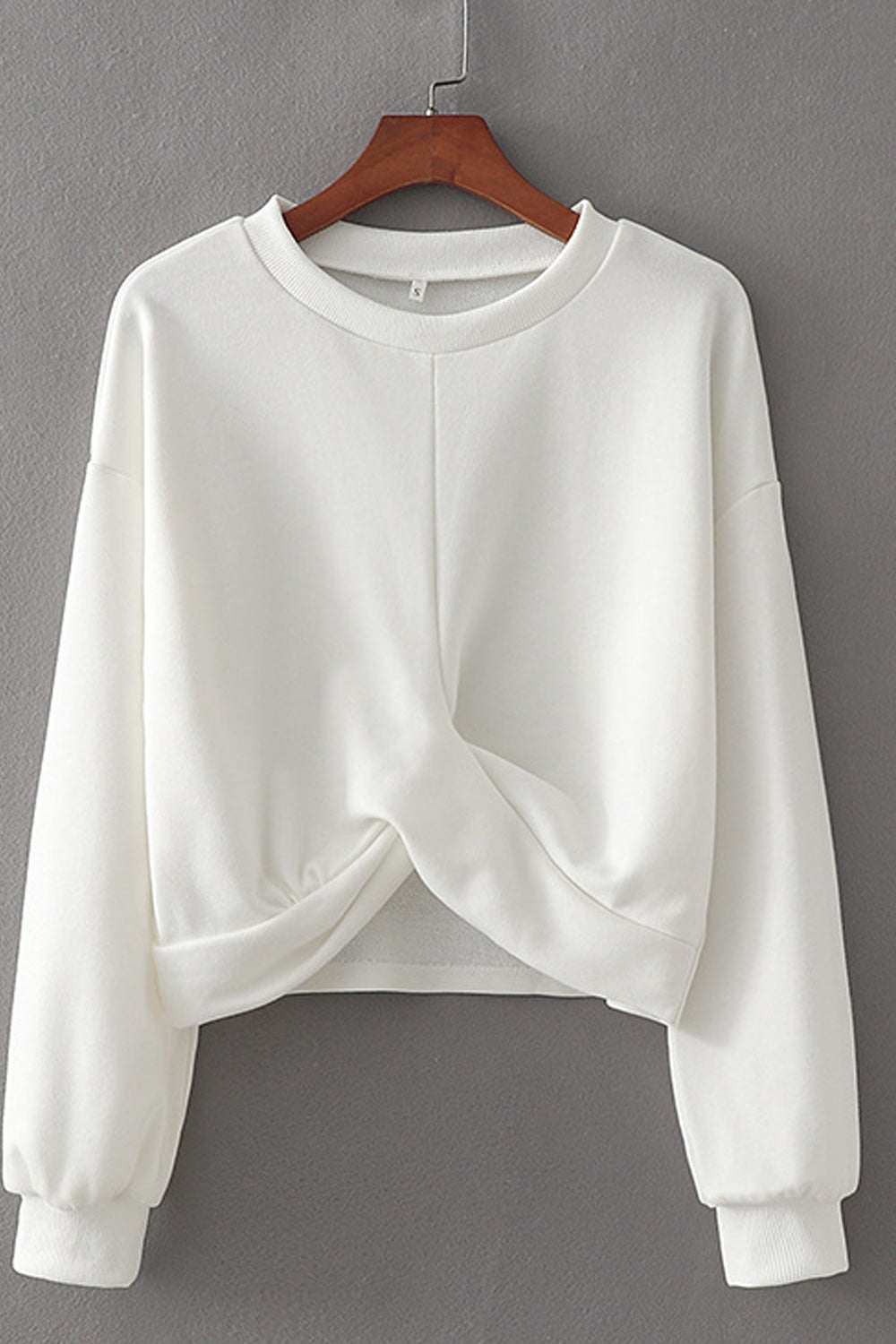 Women Elegant Solid Pattern Ribbed Cuff Long Sleeve Round Neck Sweatshirt