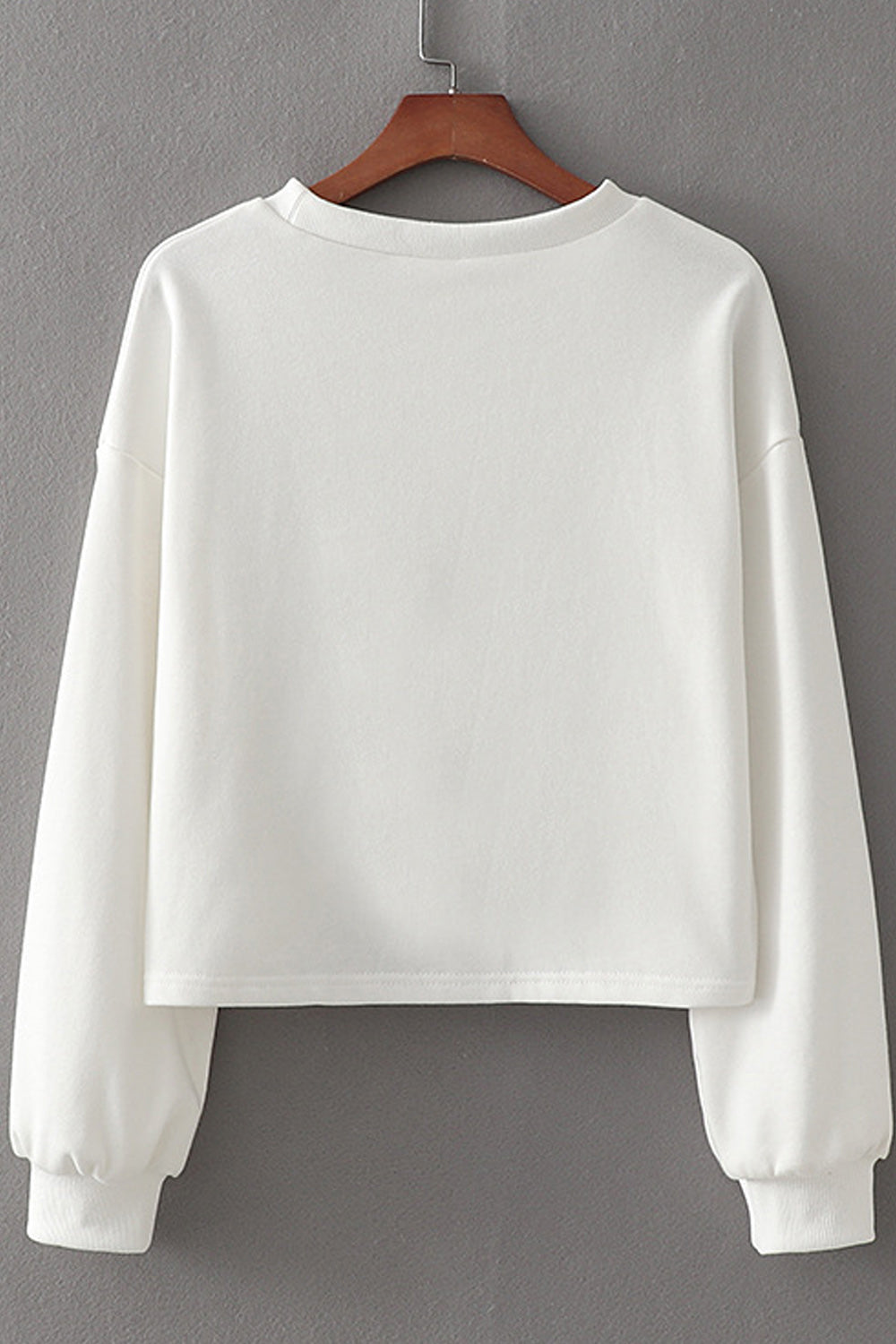 Women Elegant Solid Pattern Ribbed Cuff Long Sleeve Round Neck Sweatshirt