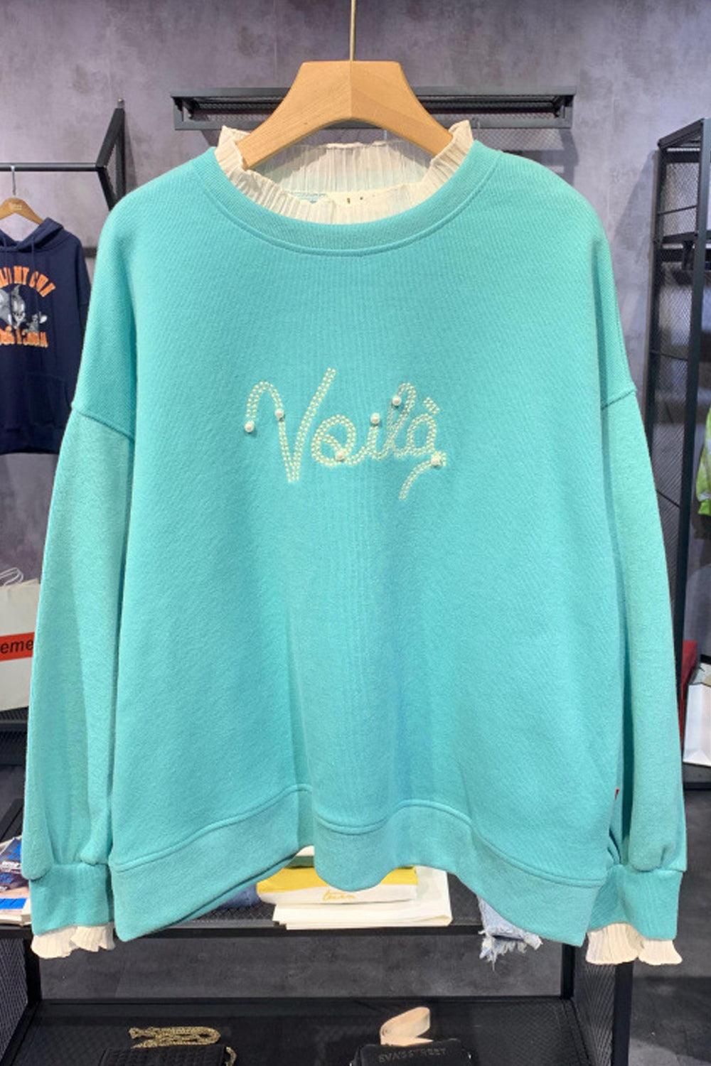 Women Letter Embroidered Comfortable Round Neck Breathable Sweatshirt