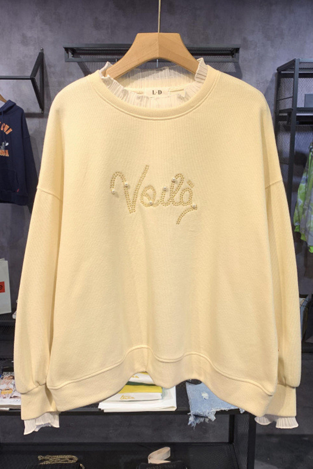 Women Letter Embroidered Comfortable Round Neck Breathable Sweatshirt