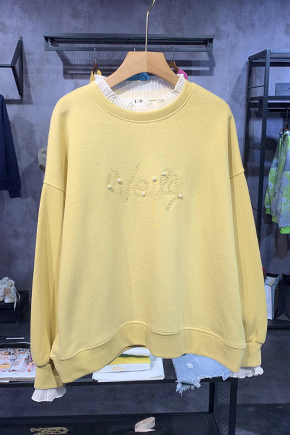 Women Letter Embroidered Comfortable Round Neck Breathable Sweatshirt