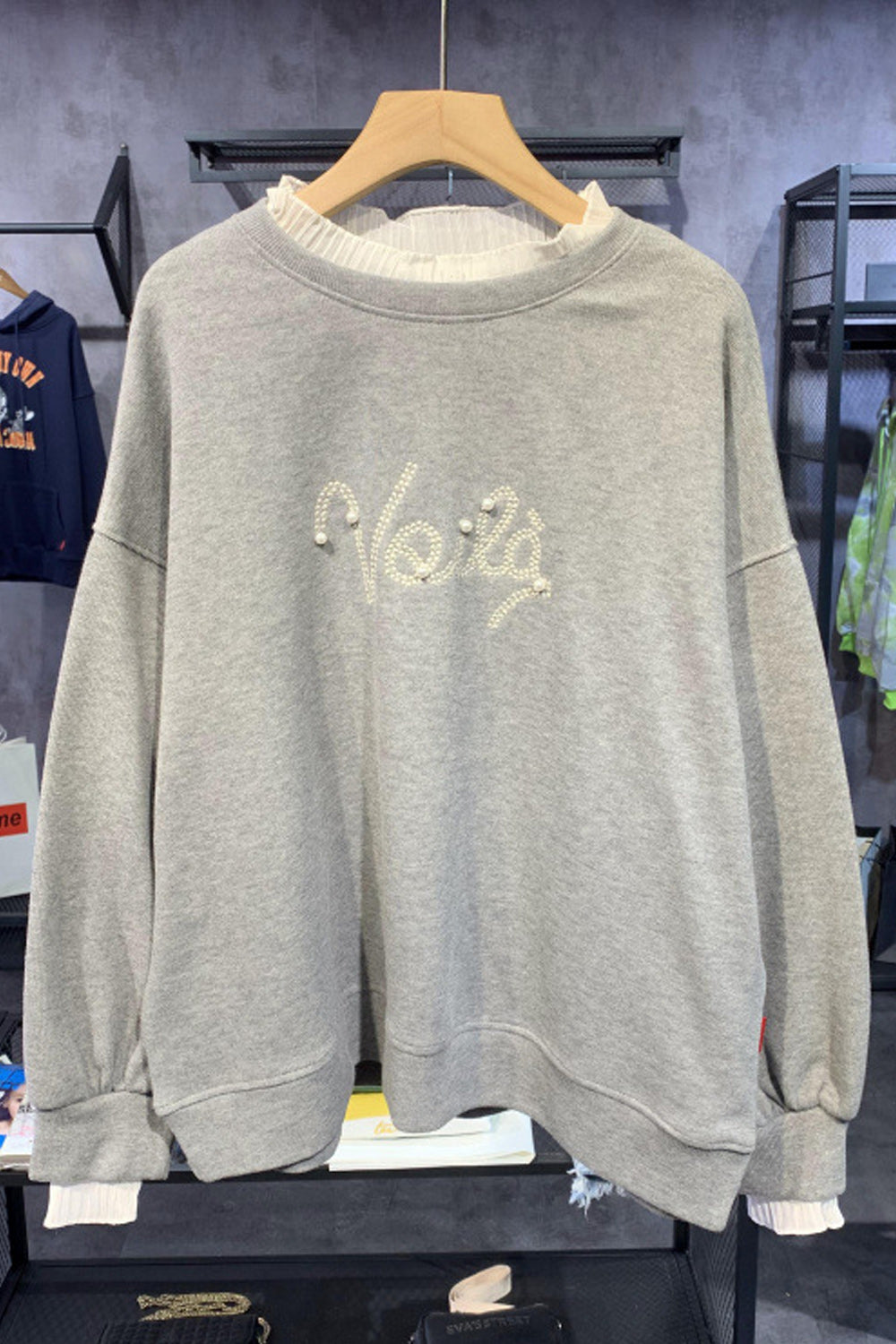 Women Letter Embroidered Comfortable Round Neck Breathable Sweatshirt