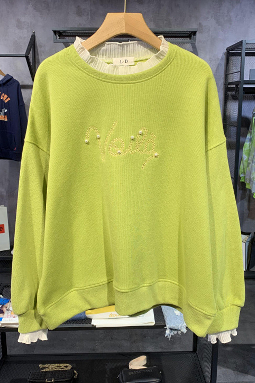 Women Letter Embroidered Comfortable Round Neck Breathable Sweatshirt