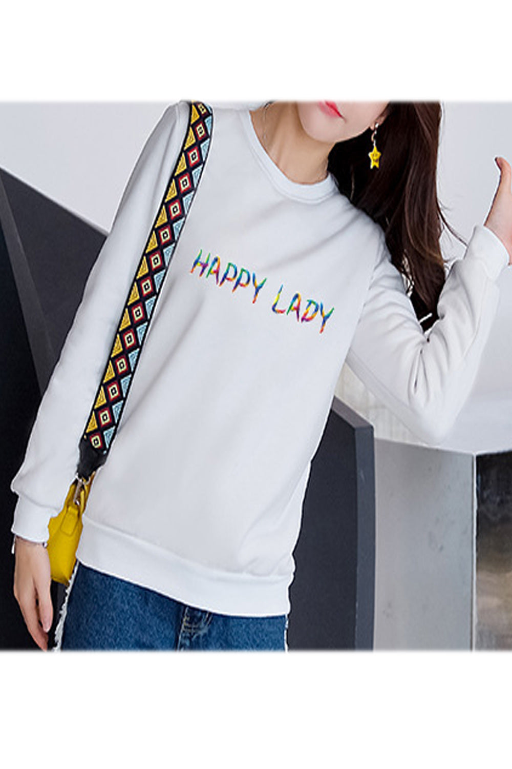 Women Ribbed Cuff Breathable Round Neck Thick Sweatshirt