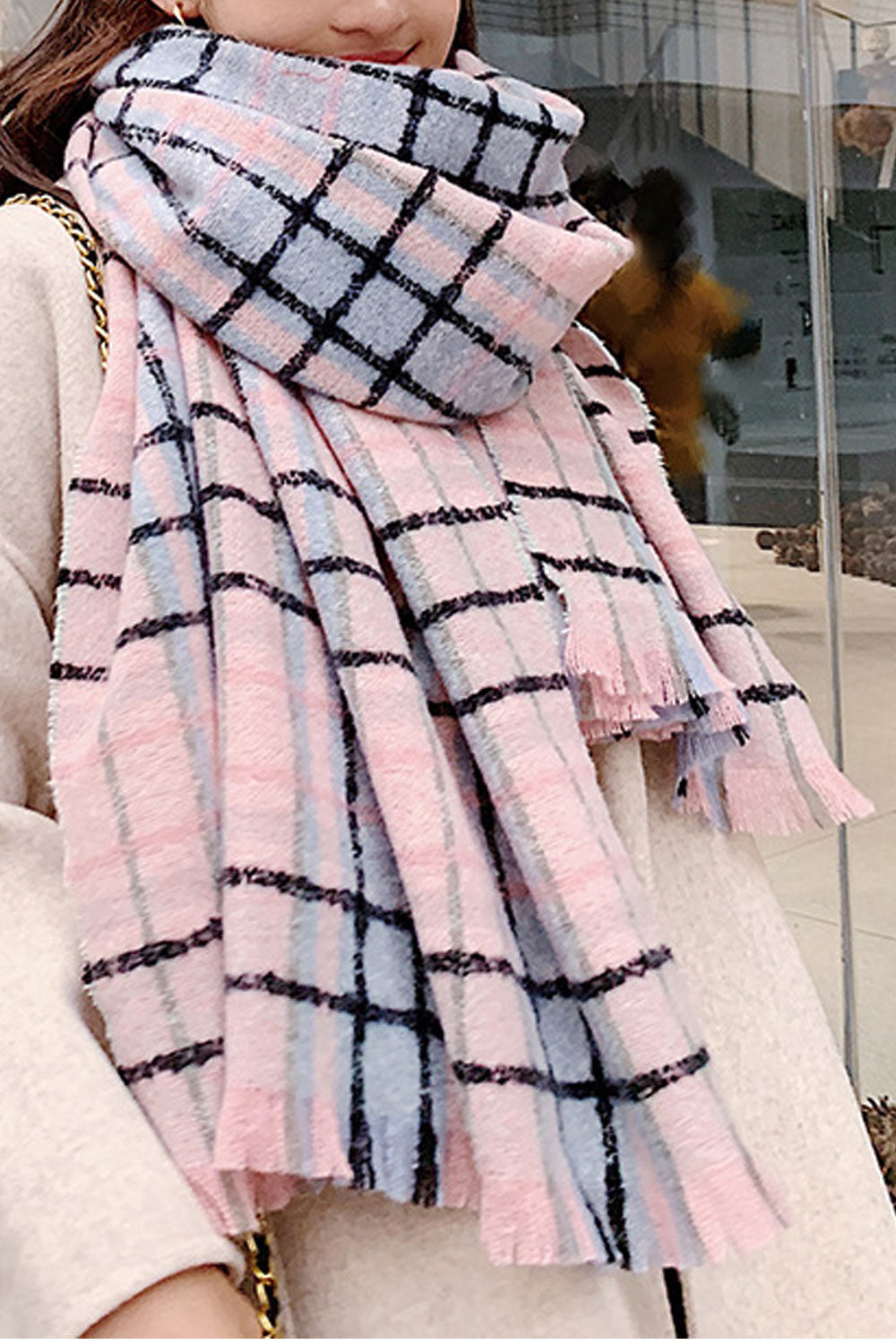 Women Plaid Style Warm Long Length Comfortable Muffler
