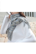 Women Winter Warm Plaid Pattern Lovely Tassel Decorated Muffler