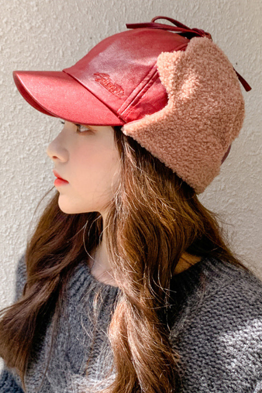 Women Thick PU Leather Ear Protection Beret Hat