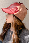 Women Thick PU Leather Ear Protection Beret Hat