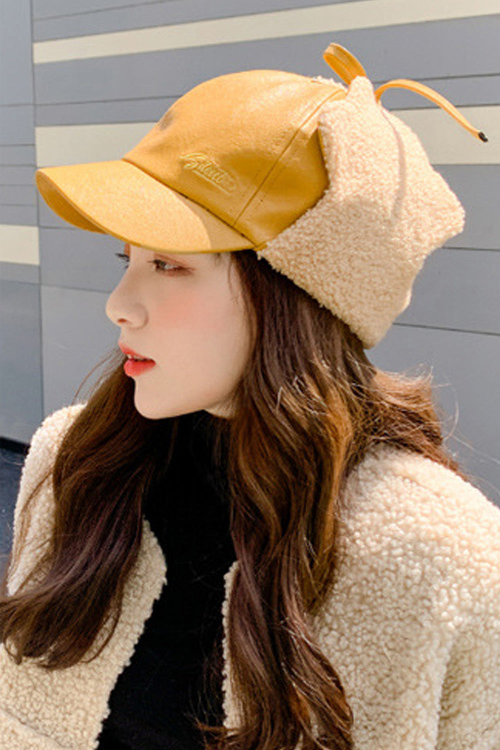 Women Thick PU Leather Ear Protection Beret Hat
