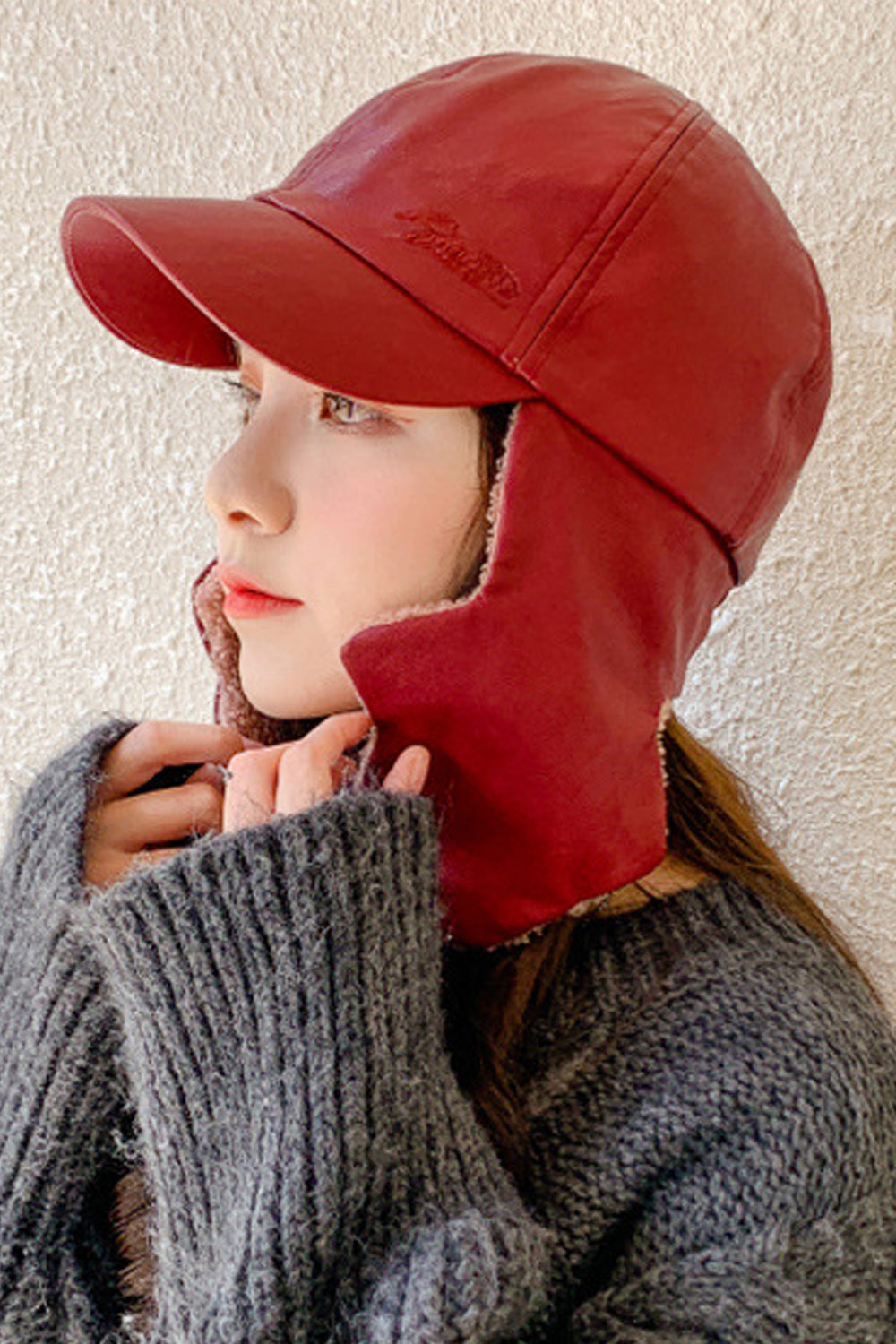 Women Thick PU Leather Ear Protection Beret Hat