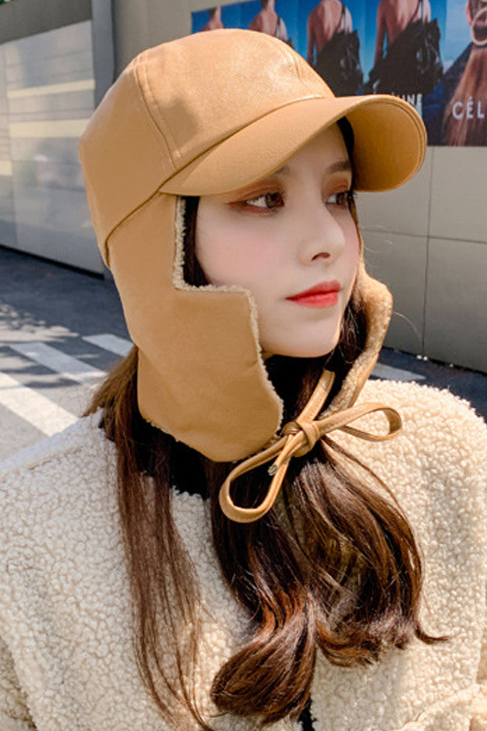 Women Thick PU Leather Ear Protection Beret Hat