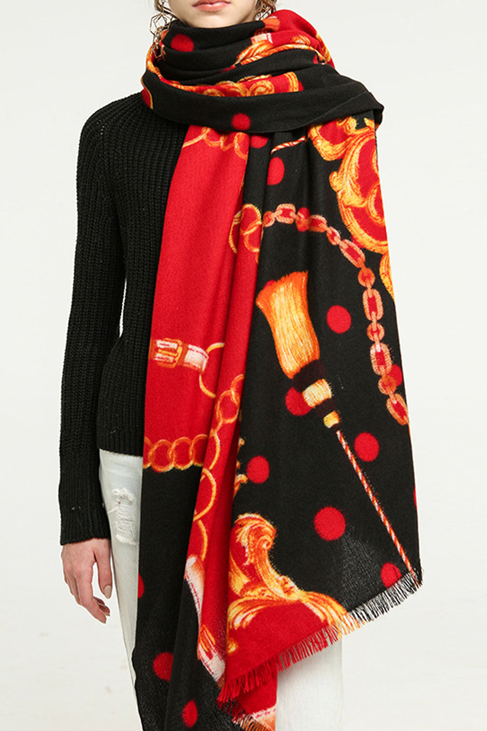 Women Fashionable Warm Long Length Printed Style Muffler