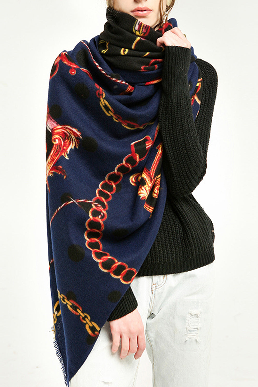 Women Fashionable Warm Long Length Printed Style Muffler