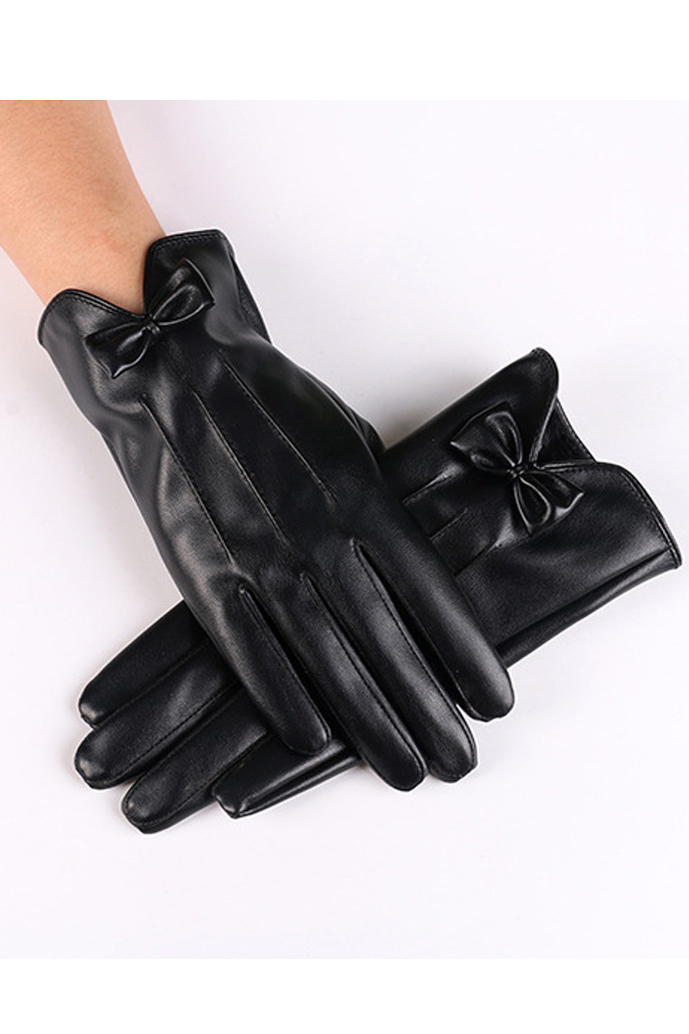 Women Stylish Thick Warm Windproof PU Leather Gloves