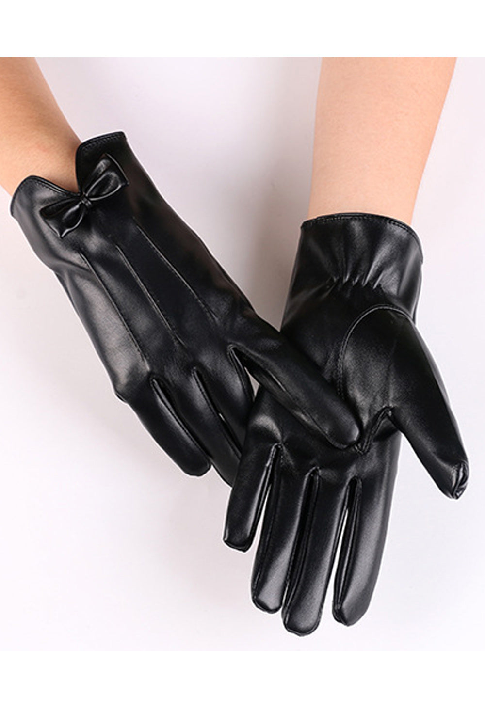Women Stylish Thick Warm Windproof PU Leather Gloves