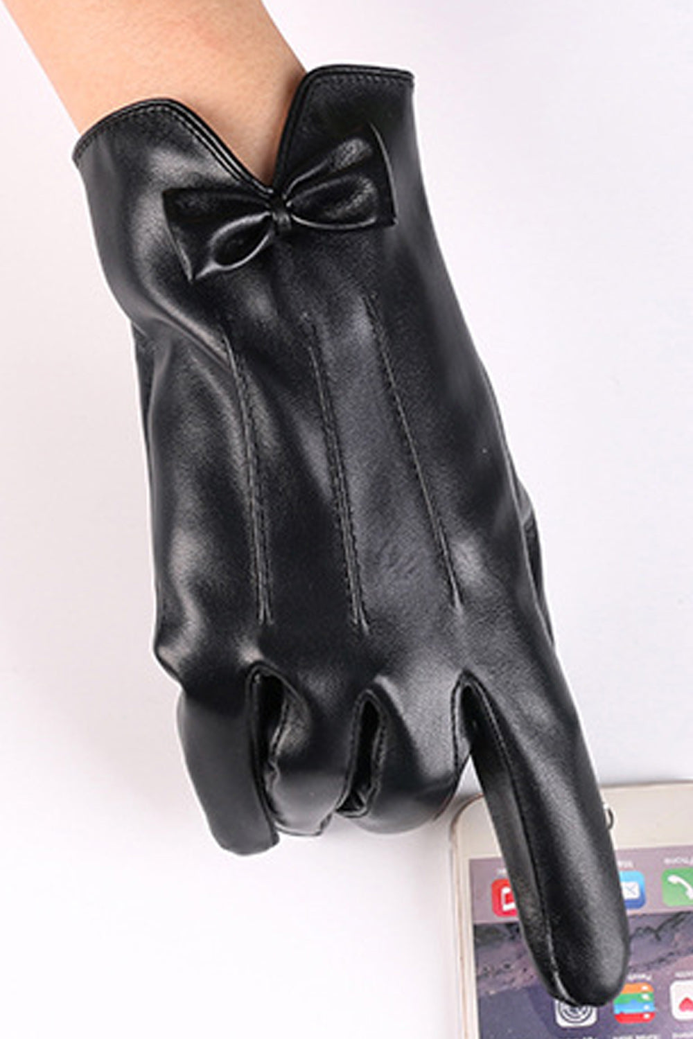 Women Stylish Thick Warm Windproof PU Leather Gloves