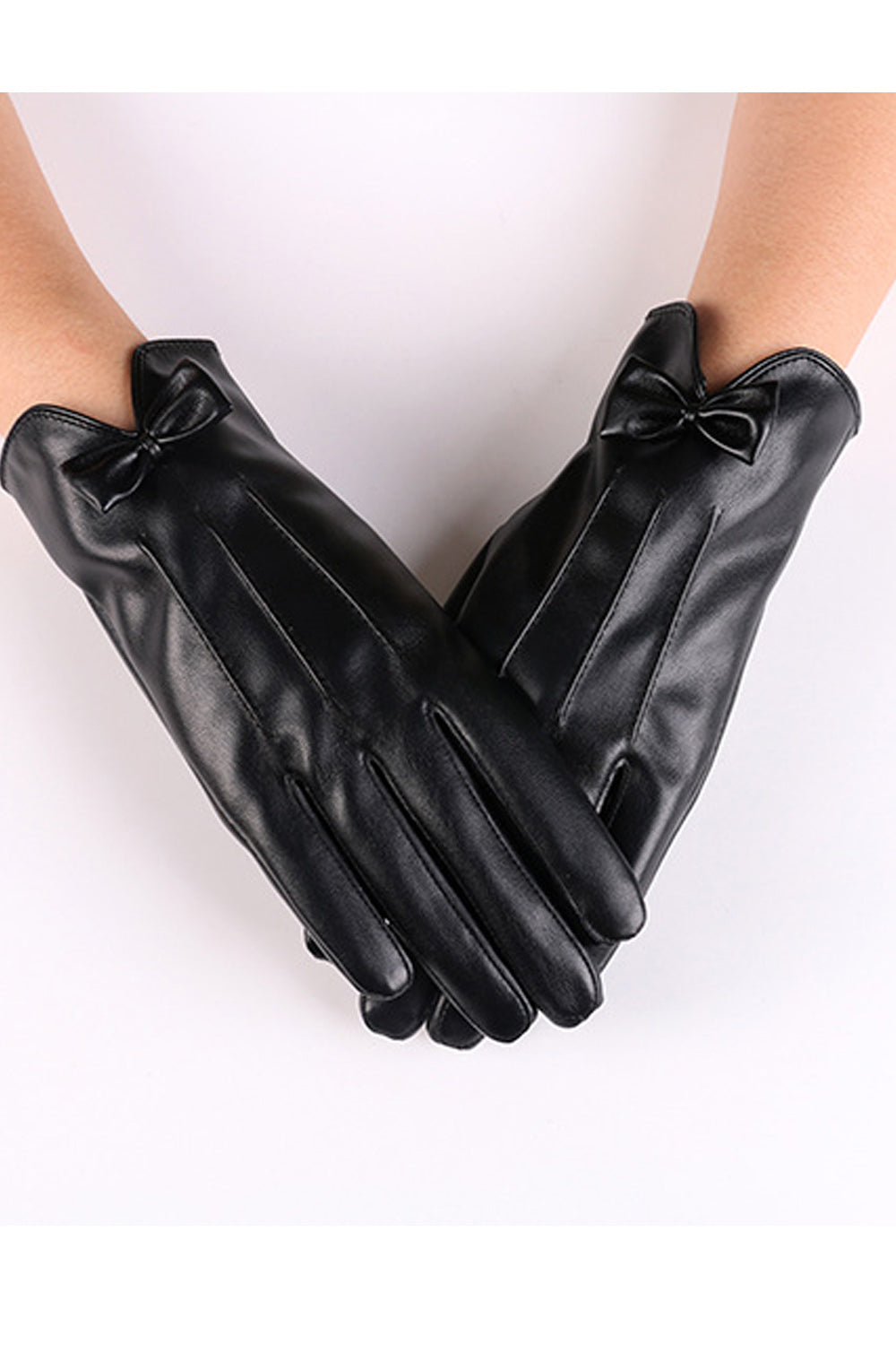 Women Stylish Thick Warm Windproof PU Leather Gloves