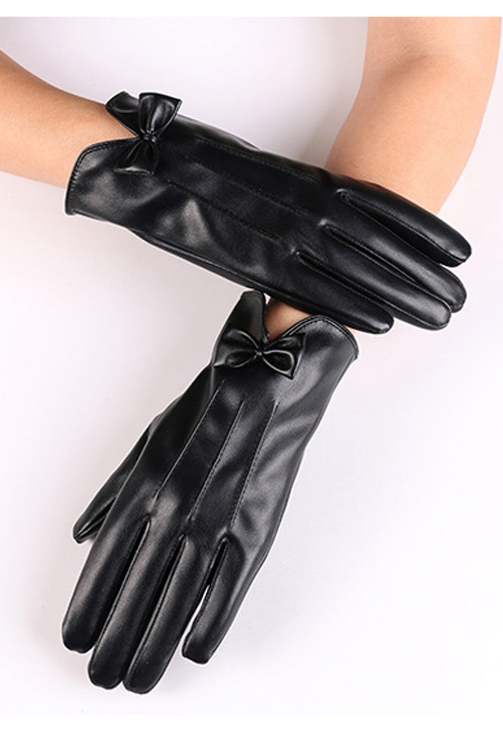 Women Stylish Thick Warm Windproof PU Leather Gloves