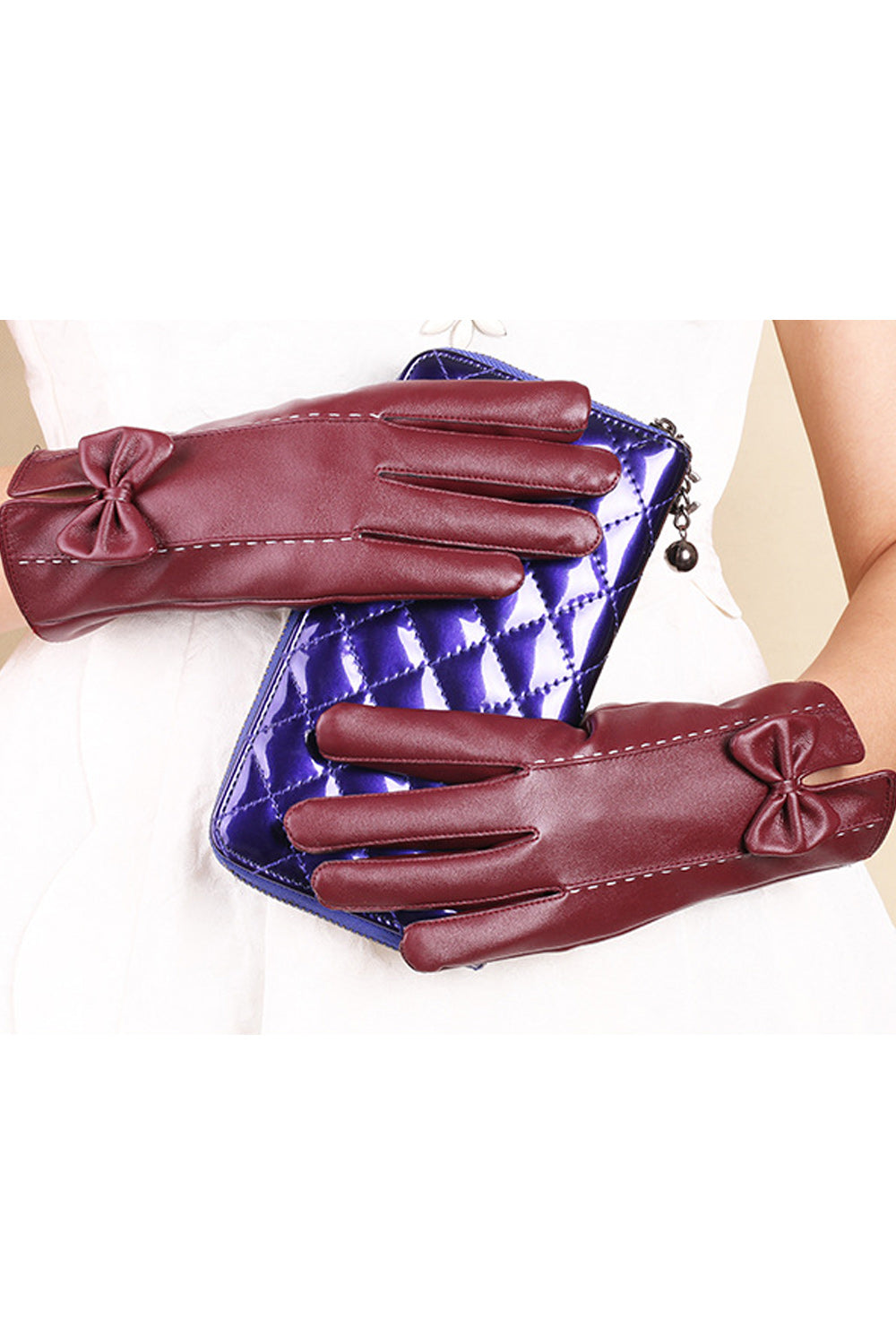 Women Comfortable Winter Season Thick Warm PU Leather Gloves