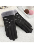 Women Elegant Solid Colored Cold Proof Outdoor Thick Suede Gloves