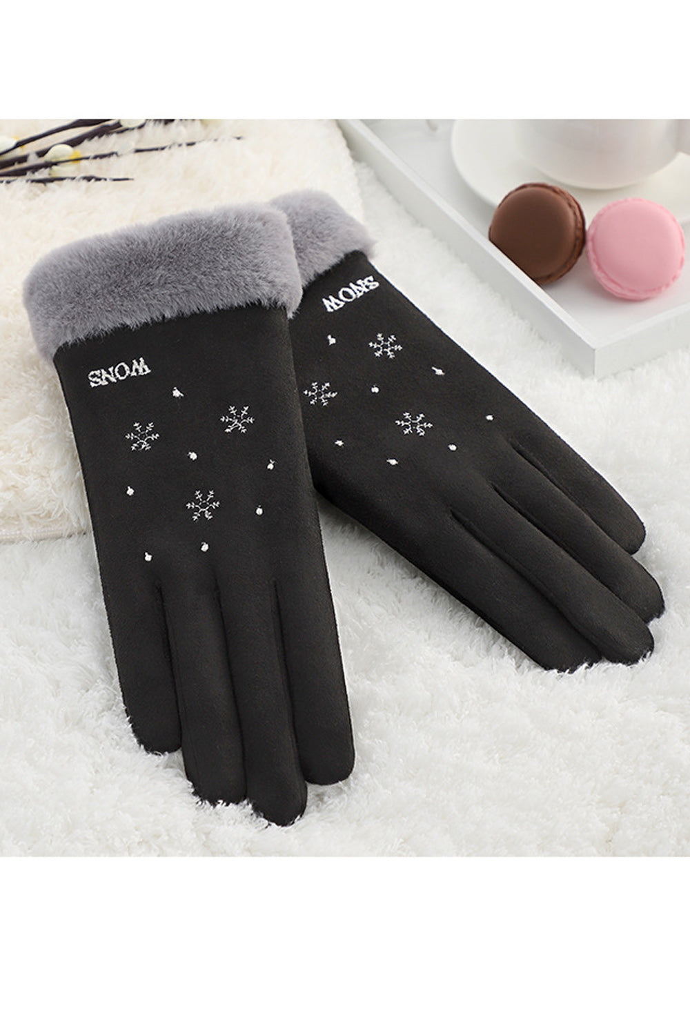 Women Elegant Solid Colored Cold Proof Outdoor Thick Suede Gloves