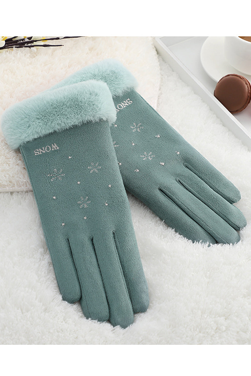 Women Elegant Solid Colored Cold Proof Outdoor Thick Suede Gloves