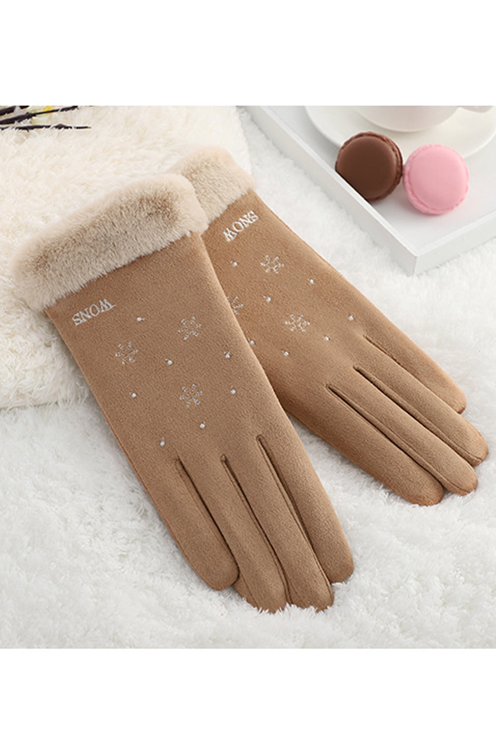 Women Elegant Solid Colored Cold Proof Outdoor Thick Suede Gloves