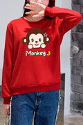 Women Cute Cartoon Printed Regular Fit Long Sleeve Warm Sweatshirt