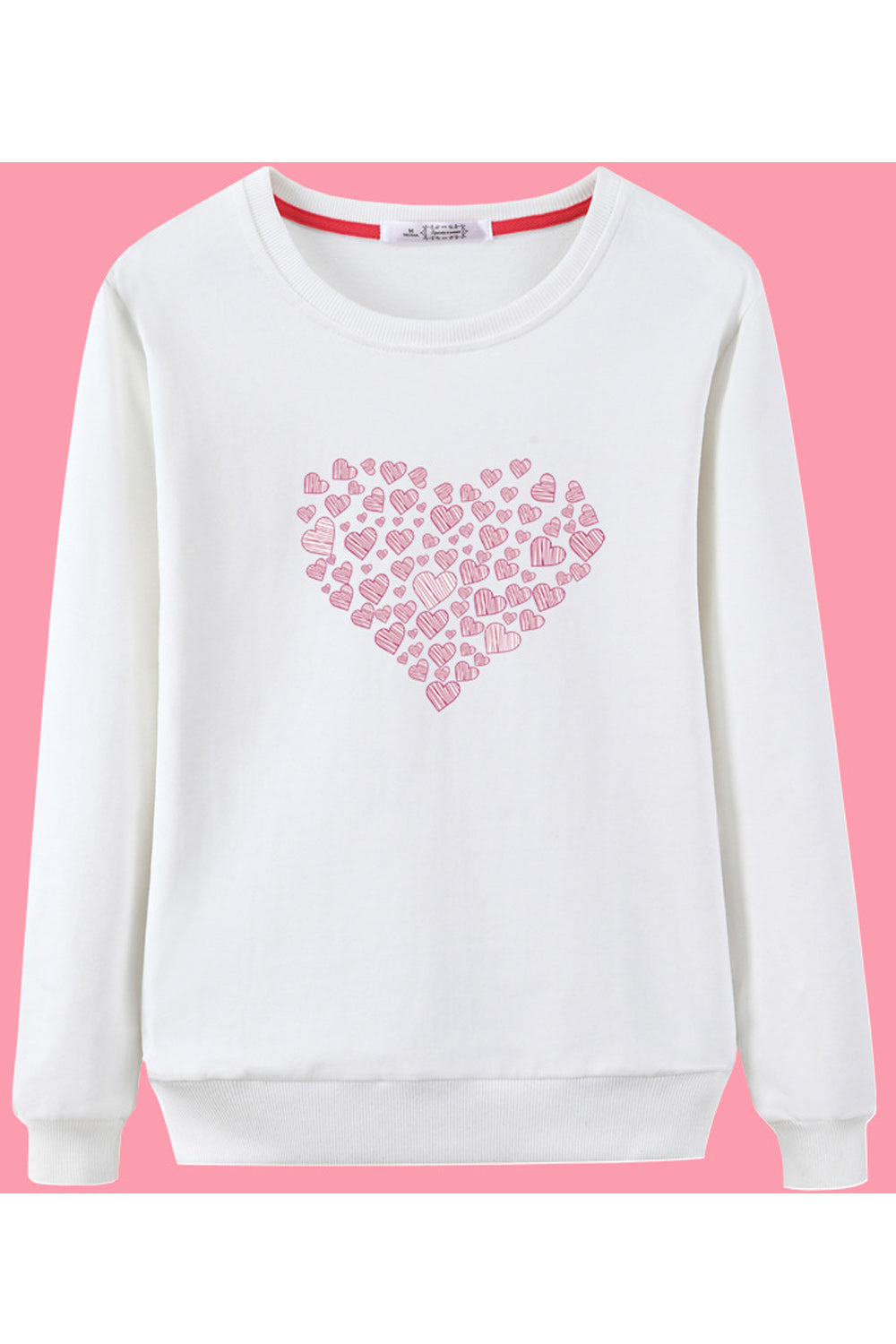 Women Heart Printed Warm Long Sleeve Breathable Elegant Sweatshirt