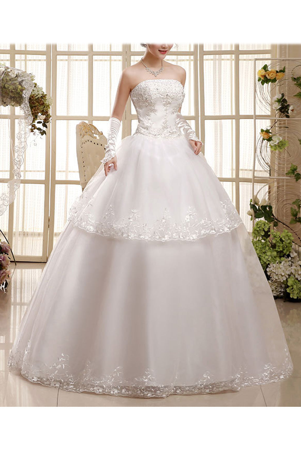 Women Solid Pattern Elegant Embroidered Style Charming Wedding Dress