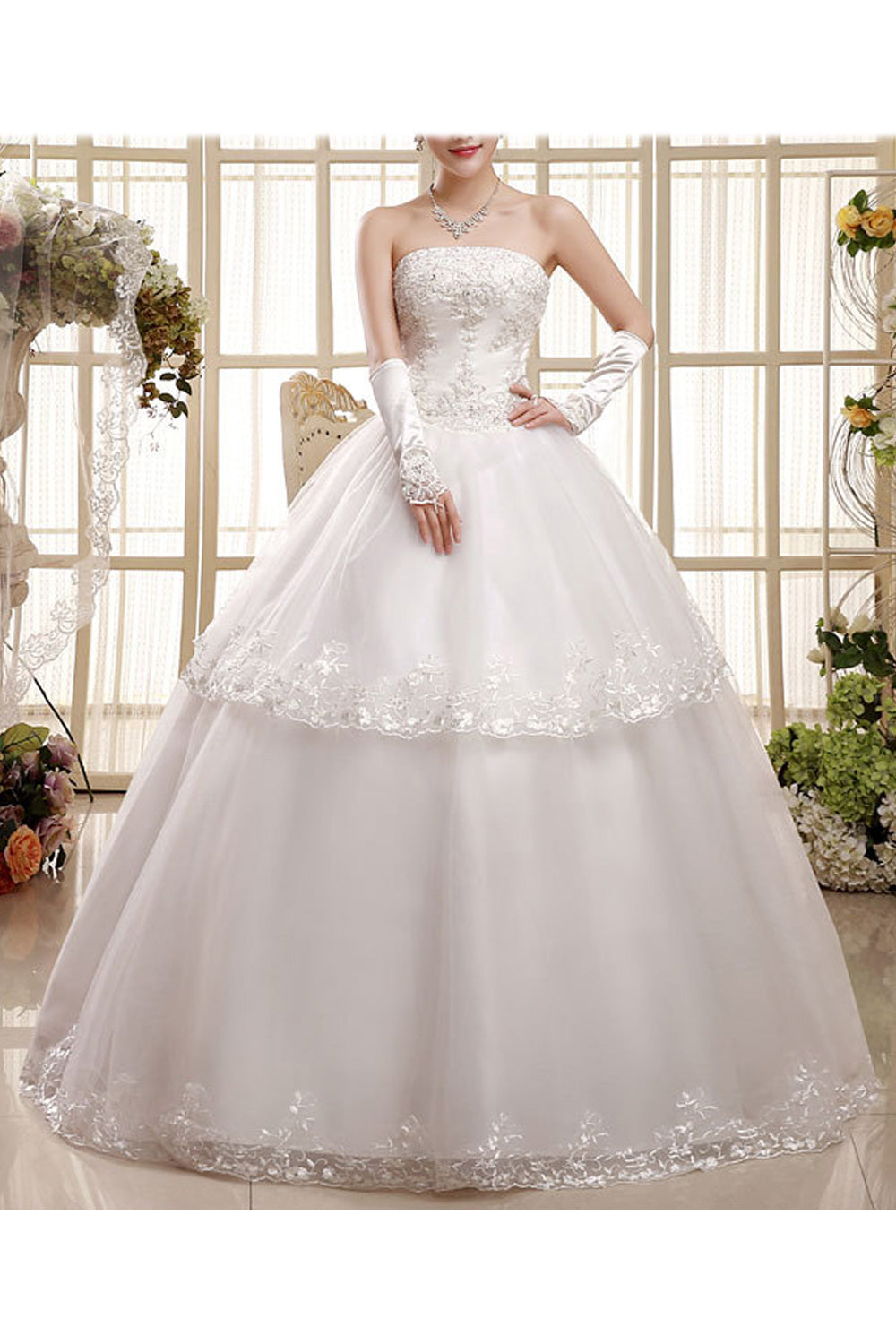 Women Solid Pattern Elegant Embroidered Style Charming Wedding Dress