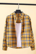 Women Plaid Pattern Collar Neck Fashionable Long Sleeve Shirt