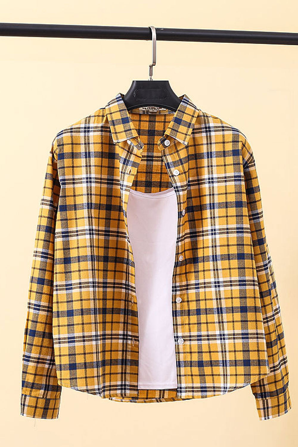 Women Plaid Pattern Collar Neck Fashionable Long Sleeve Shirt