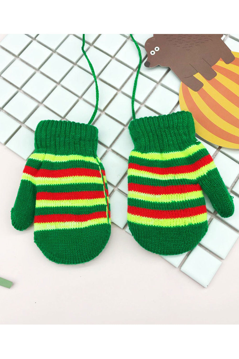 Pack of 3 - Kids Girls Knitted Warm Lovely Colorful Striped Pattern Ski Gloves - Any 3 Available Colors